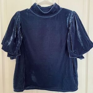 Free People - Crushed velvet top with shoulder enhancers and puffed sleeves